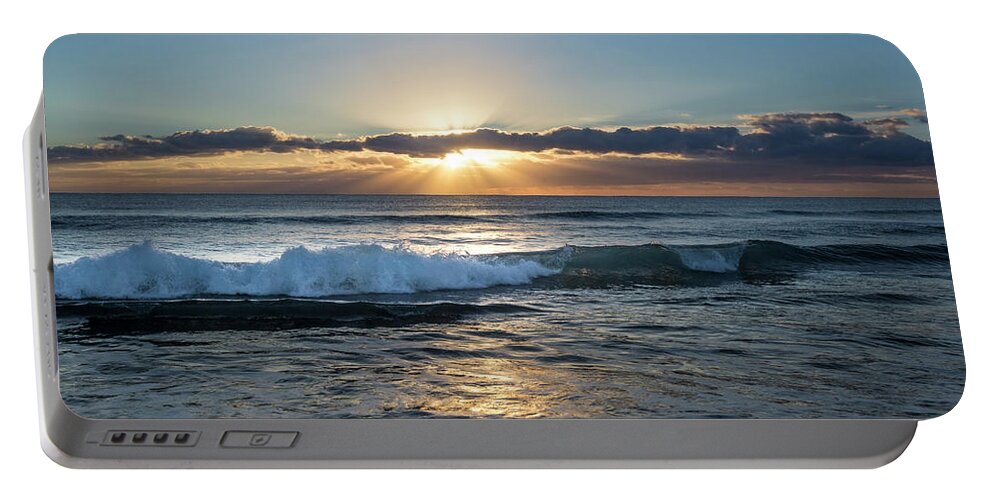 Clouds Portable Battery Charger featuring the photograph Sea and Surf Panorama by Debra and Dave Vanderlaan