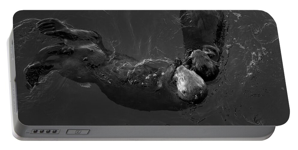 Sea Otter Portable Battery Charger featuring the photograph Sea Otters V BW by David Gordon
