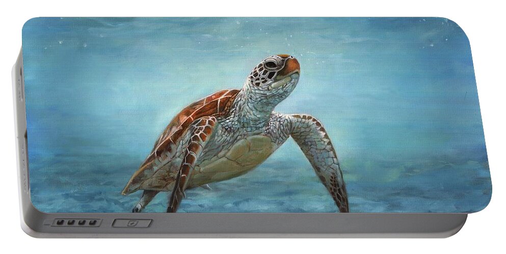 Sea Turtle Portable Battery Charger featuring the painting Sea Turtle by David Stribbling