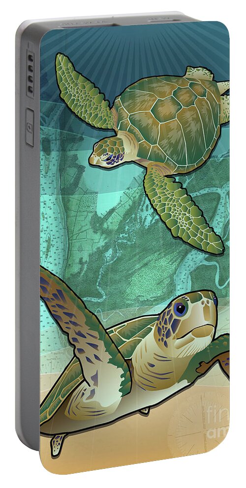 Sea Turtles Portable Battery Charger featuring the digital art Sea Turtles near Beaufort, SC by Joe Barsin