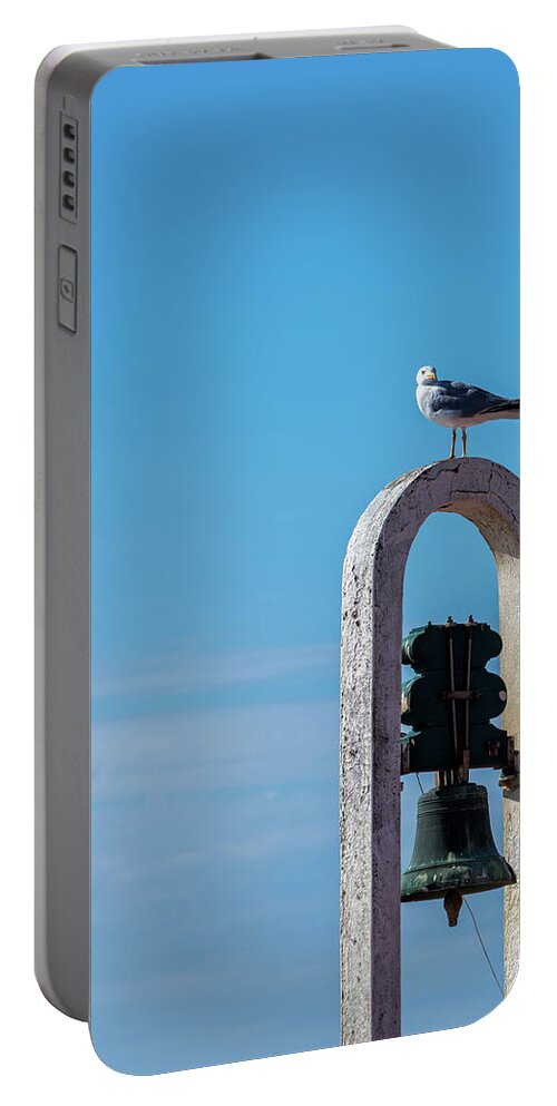 Animal Portable Battery Charger featuring the photograph Seagull and the bell by Paulo Goncalves