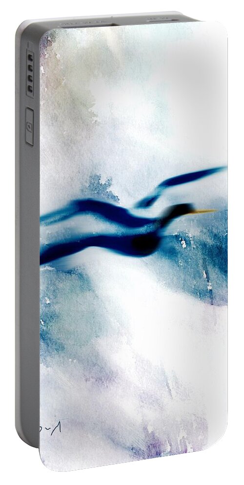 Ipad Art Portable Battery Charger featuring the digital art Seagull In Blue by Frank Bright