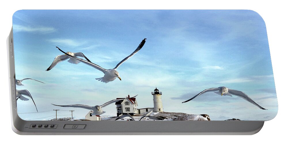 Seagull Portable Battery Charger featuring the photograph Seagulls at the Nubble by Colleen Phaedra