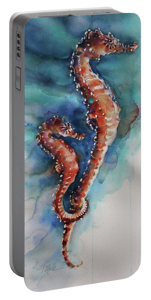 The Beach House Portable Battery Charger featuring the painting Seahorse 1 by Tracy Male