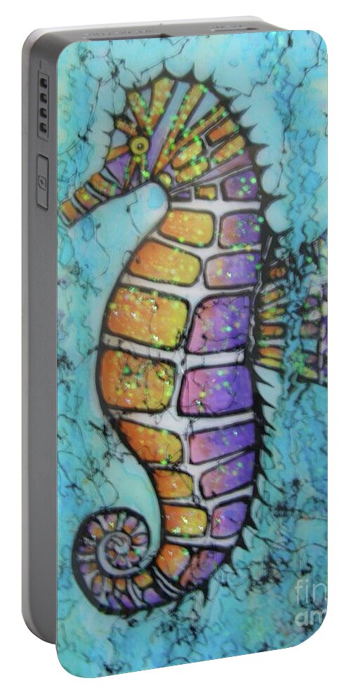 Turquoise Portable Battery Charger featuring the painting Seahorse Downunder by Midge Pippel