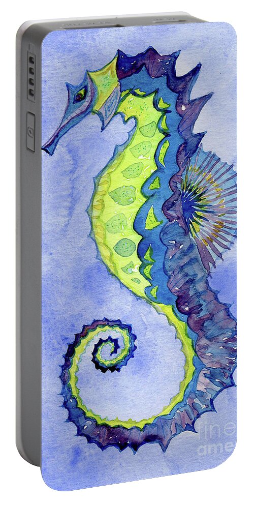 Seahorse Portable Battery Charger featuring the painting Seahorse Noveau by Anne Marie Brown