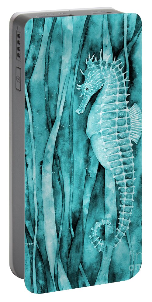 Seahorse Portable Battery Charger featuring the painting Seahorse in Blue by Hailey E Herrera