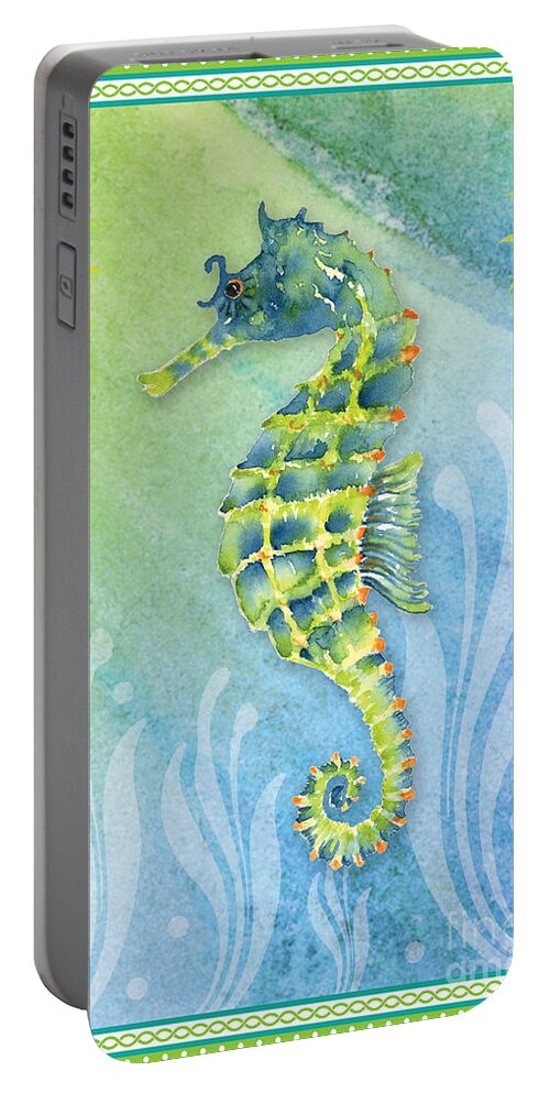 Watercolor Seahorse Portable Battery Charger featuring the painting Seahorse Blue Green by Amy Kirkpatrick