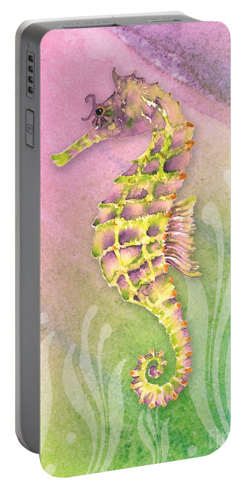 Purple Seahorse Portable Battery Charger featuring the painting Seahorse Violet by Amy Kirkpatrick
