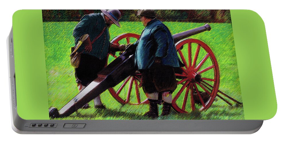 Sealed Knot Portable Battery Charger featuring the mixed media Sealed Knot, Loading the Cannon by Ann Leech