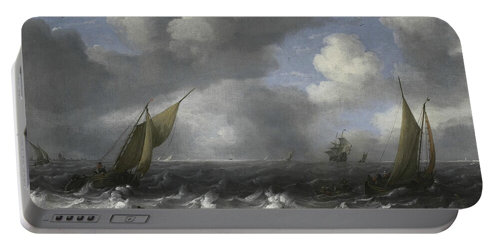 17th Century Art Portable Battery Charger featuring the painting Seascape and Fishing Boats by Ludolf Bakhuizen