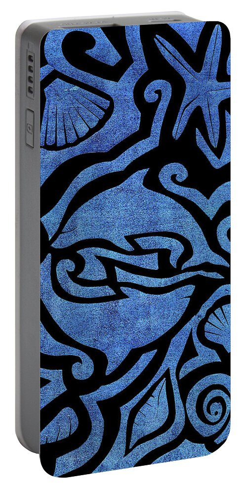 Blue Portable Battery Charger featuring the mixed media Seascape Cut-Out by Roseanne Jones