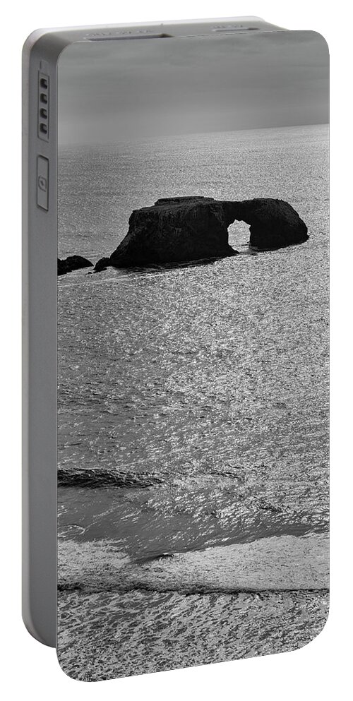 Pacific Portable Battery Charger featuring the photograph Seascape Jenner California IV BW by David Gordon