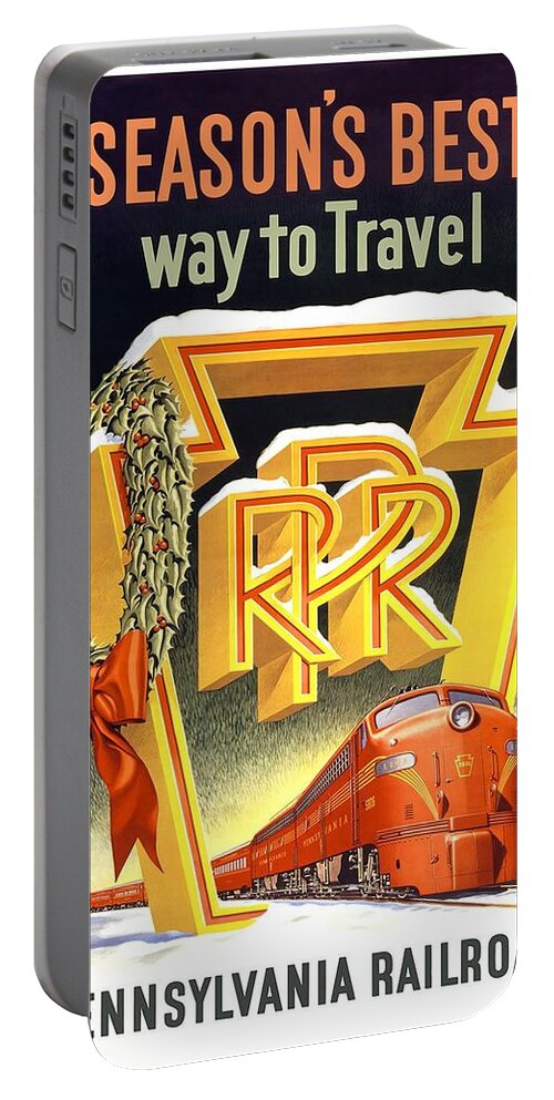 Pennsylvania Portable Battery Charger featuring the mixed media Season's Best Way To Travel, Pennsylvania Railroad - Retro travel Poster - Vintage Poster by Studio Grafiikka