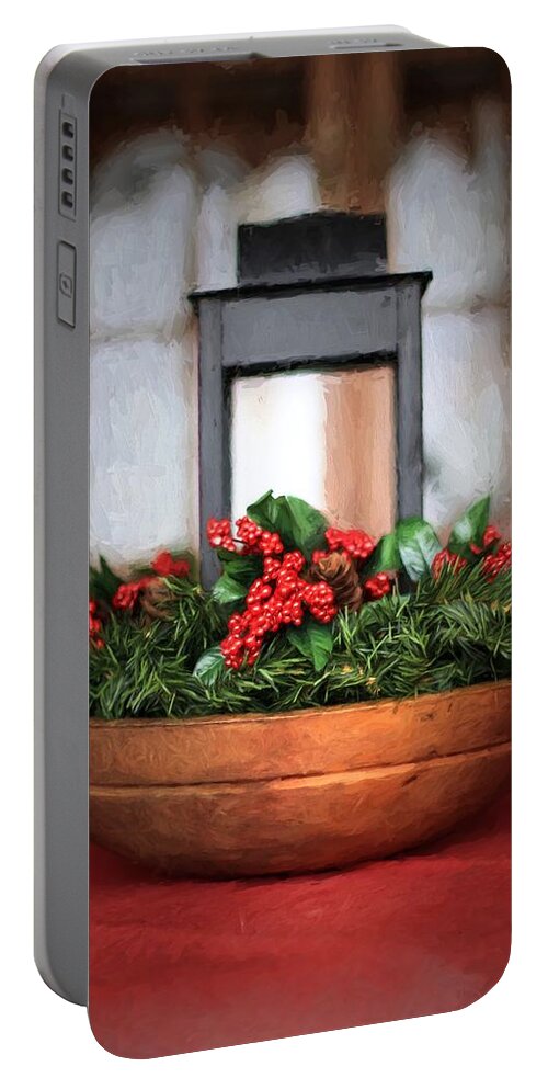 Holly Berries Portable Battery Charger featuring the photograph Seasons Greetings Christmas Centerpiece by Shelley Neff