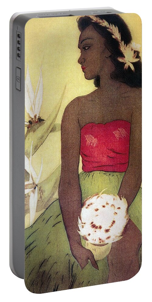 1940 Portable Battery Charger featuring the painting Seated Hula Dancer by Hawaiian Legacy Archives - Printscapes