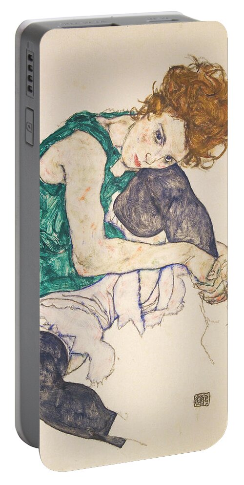 Egon Schiele Portable Battery Charger featuring the drawing Seated Woman with Legs Drawn Up by Egon Schiele