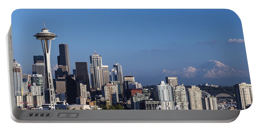 Mount Rainier Portable Battery Charger featuring the photograph Seattle and Mt Rainier by Ed Clark