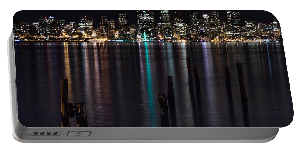 Cityscape Portable Battery Charger featuring the photograph Seattle at Night by Ed Clark