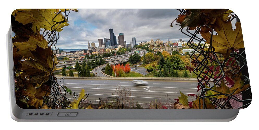 Seattle Portable Battery Charger featuring the photograph Seattle Autumn Cityscape by Matt McDonald