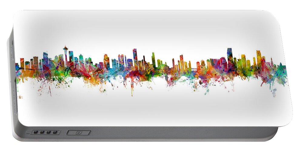Miami Portable Battery Charger featuring the digital art Seattle, Honolulu and Miami Skylines Mashup by Michael Tompsett