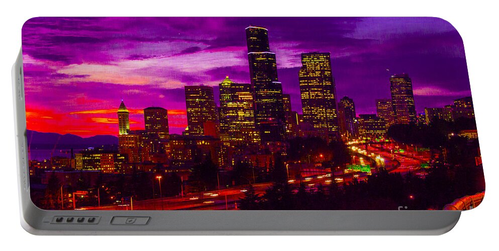 Seattle Portable Battery Charger featuring the photograph Seattle Shades Of Purple by Louise Magno