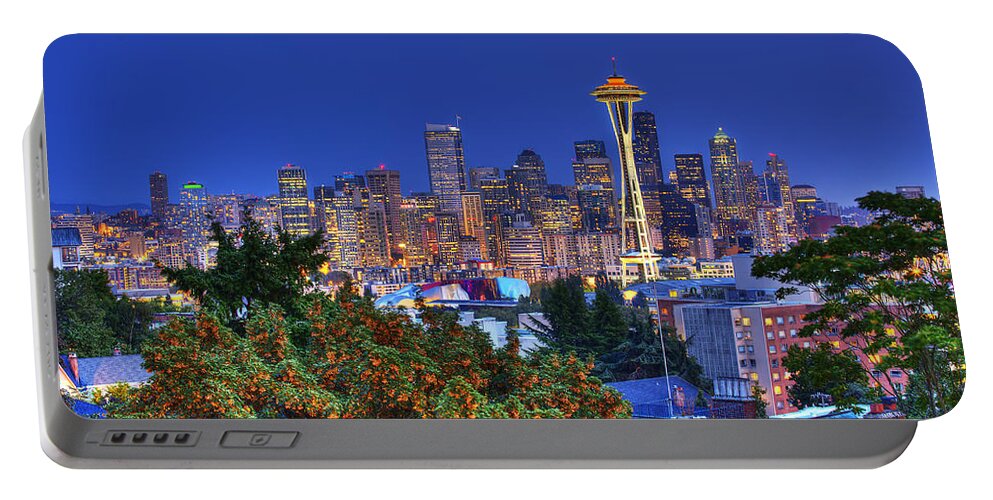 Seattle Portable Battery Charger featuring the photograph Seattle Skyline in the Fall by Shawn Everhart