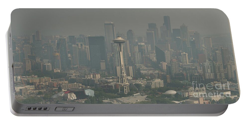 Seattle Skyline Portable Battery Charger featuring the photograph Seattle Skyline with Wildfires Smoke and Haze by David Oppenheimer