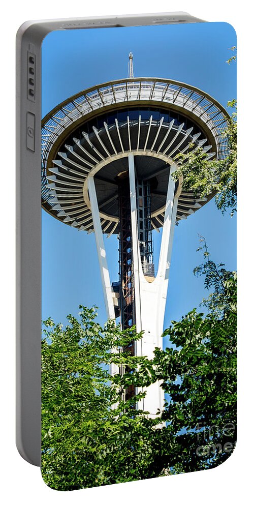 Evening Portable Battery Charger featuring the photograph Seattle Space Needle by Deborah Klubertanz