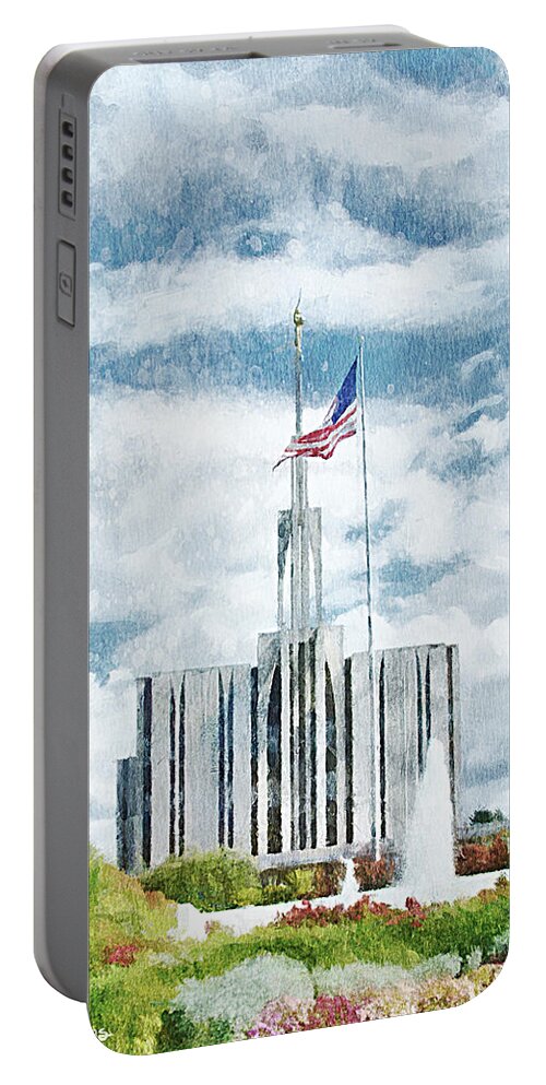 Temple Portable Battery Charger featuring the painting Seattle Temple 1 by Greg Collins