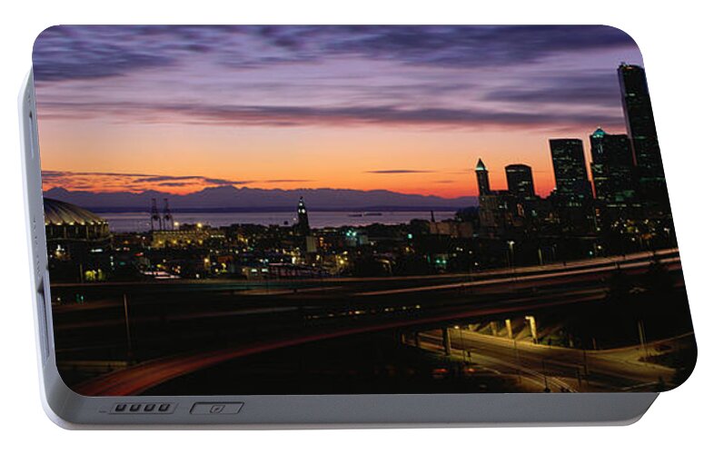 Photography Portable Battery Charger featuring the photograph Seattle, Washington Skyline At Sunset by Panoramic Images