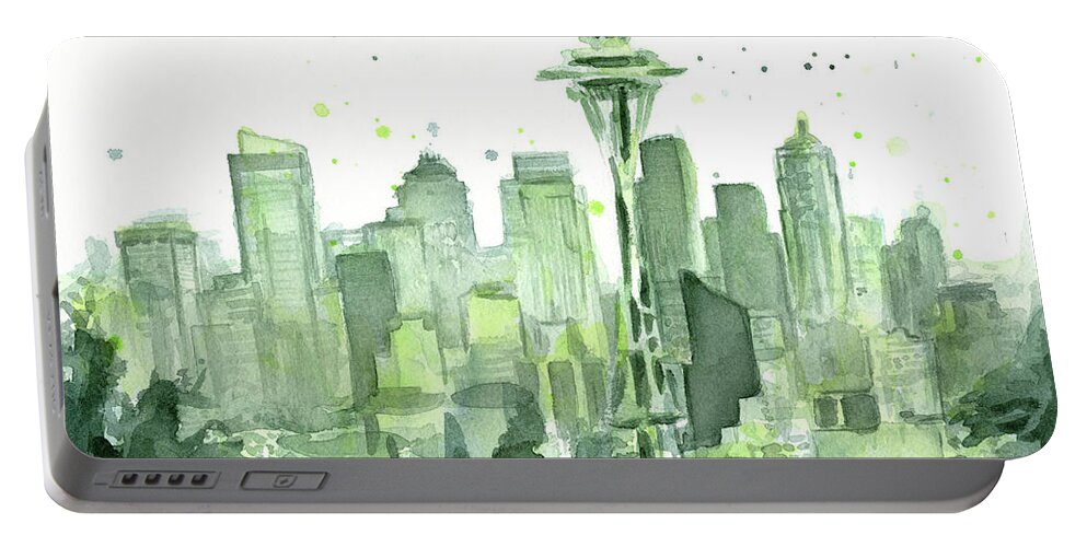 Seattle Portable Battery Charger featuring the painting Seattle Watercolor by Olga Shvartsur
