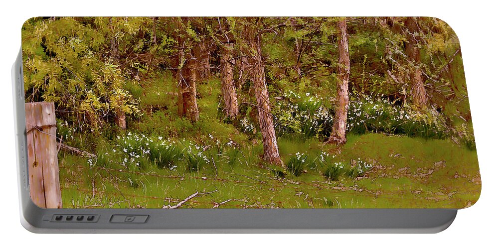 Flowers Portable Battery Charger featuring the digital art Secret Garden in the Woods by Bonnie Willis