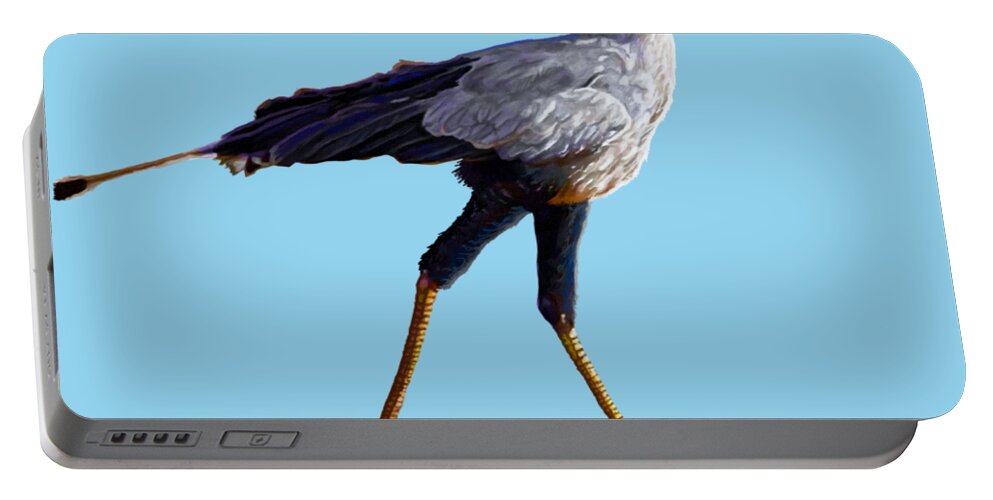 Kenya Portable Battery Charger featuring the painting Secretary Bird by Anthony Mwangi