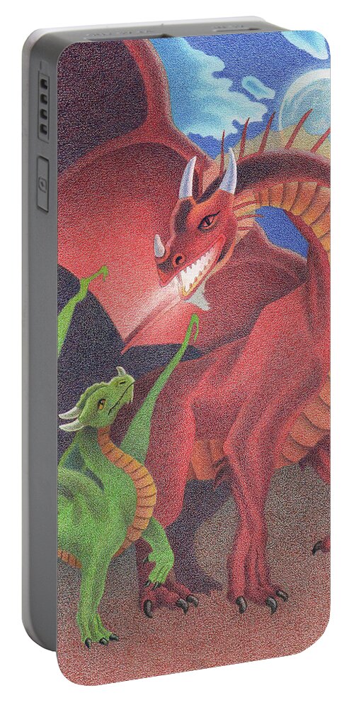 Flame Portable Battery Charger featuring the drawing Secrets of the Flame by Dan Miller
