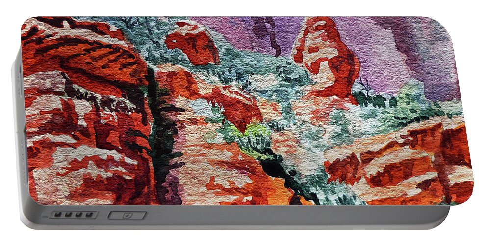 Sedona Portable Battery Charger featuring the painting Sedona Arizona Rocky Canyon by Irina Sztukowski