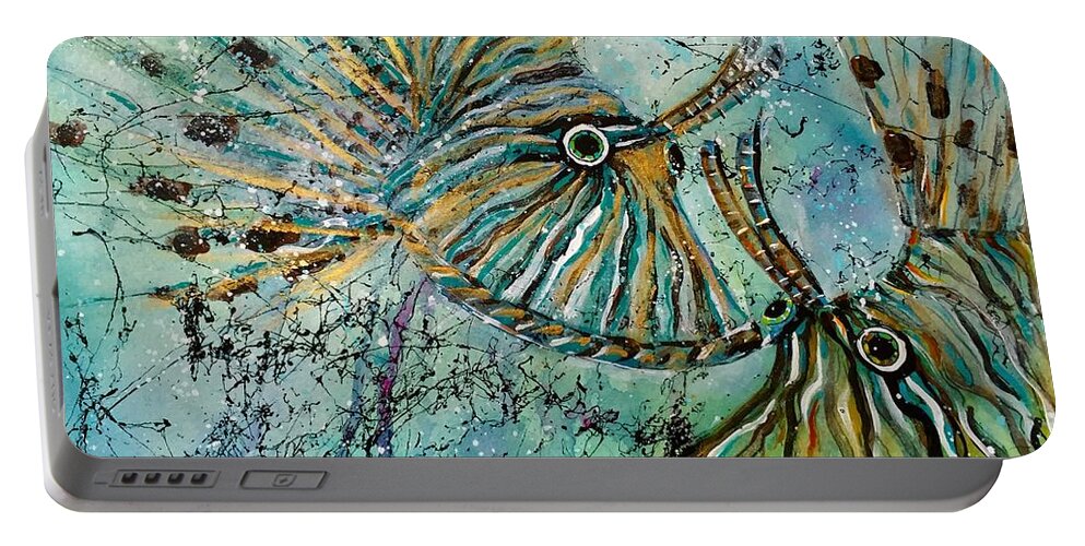 Iionfish Portable Battery Charger featuring the painting Seeing Eye to Eye by Midge Pippel