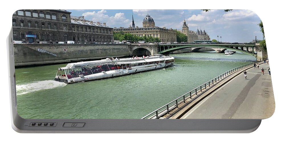 Paris Portable Battery Charger featuring the photograph River Seine in Paris by Charles Kraus