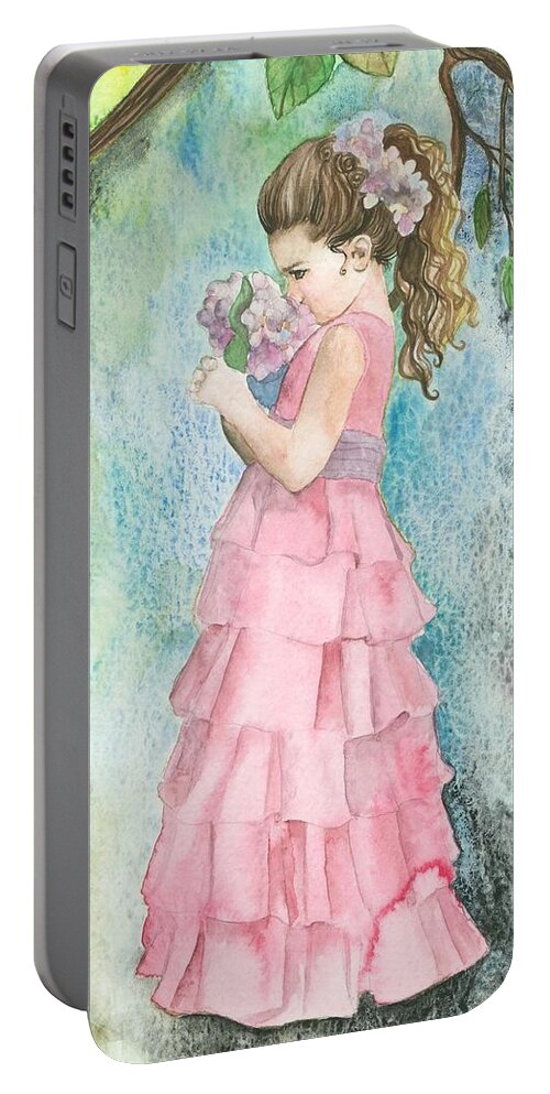 Girl Portable Battery Charger featuring the painting Senses Abound by Kim Whitton