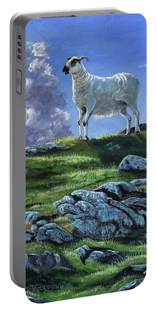 Tim Portable Battery Charger featuring the painting Sentinal of the highlands by Timithy L Gordon