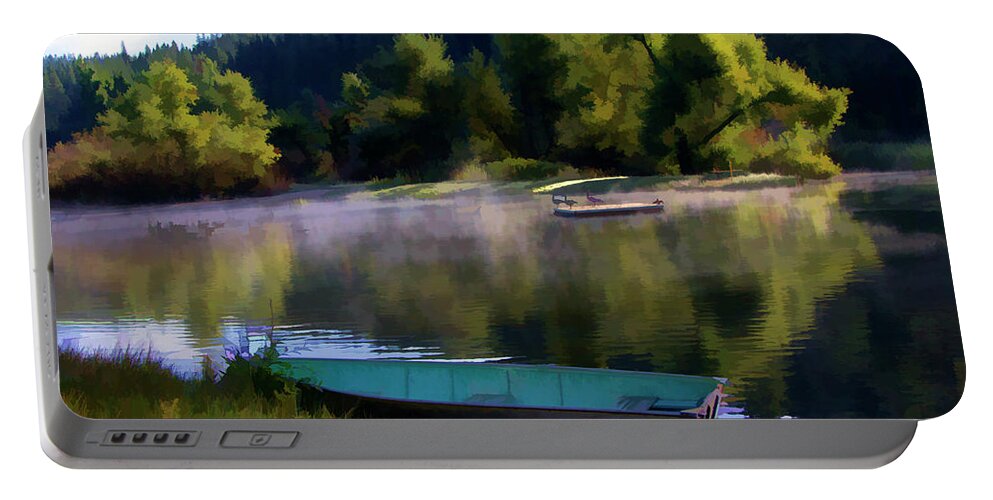 Landscape Portable Battery Charger featuring the photograph Serenity Boat Pond Seasons  by Chuck Kuhn