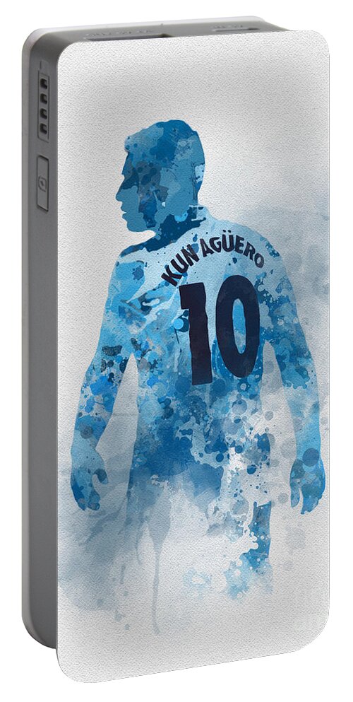 Sergio Aguero Portable Battery Charger featuring the mixed media Sergio Aguero by My Inspiration