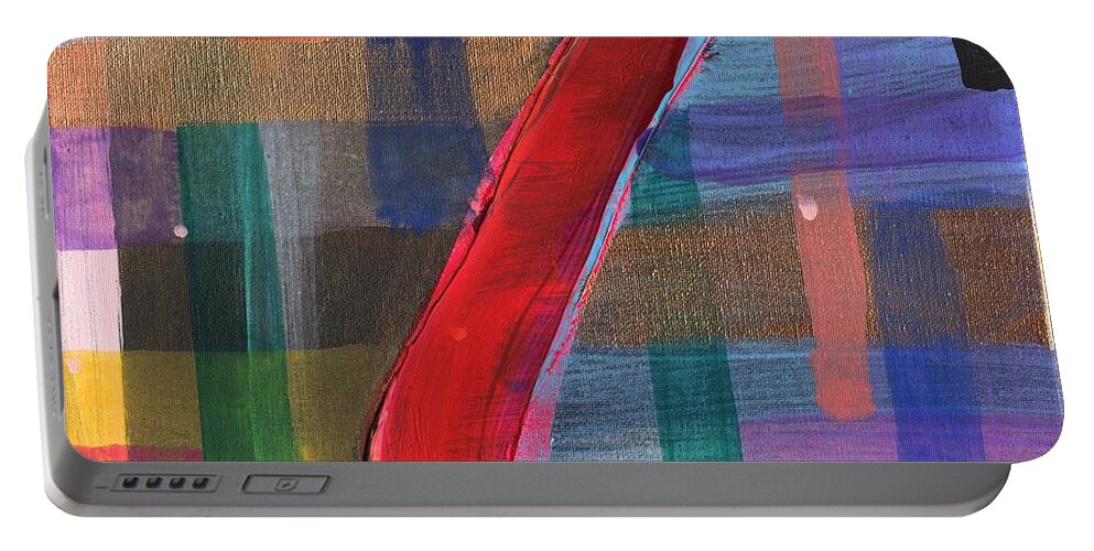 Seven Portable Battery Charger featuring the painting Seven of Plaid by Phil Strang