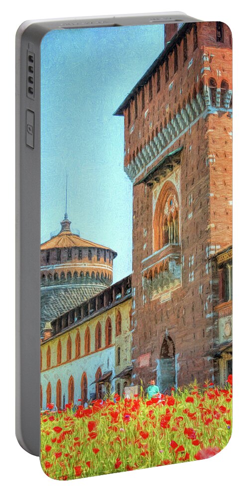 Joan Carroll Portable Battery Charger featuring the photograph Sforza Castle Milan Italy by Joan Carroll