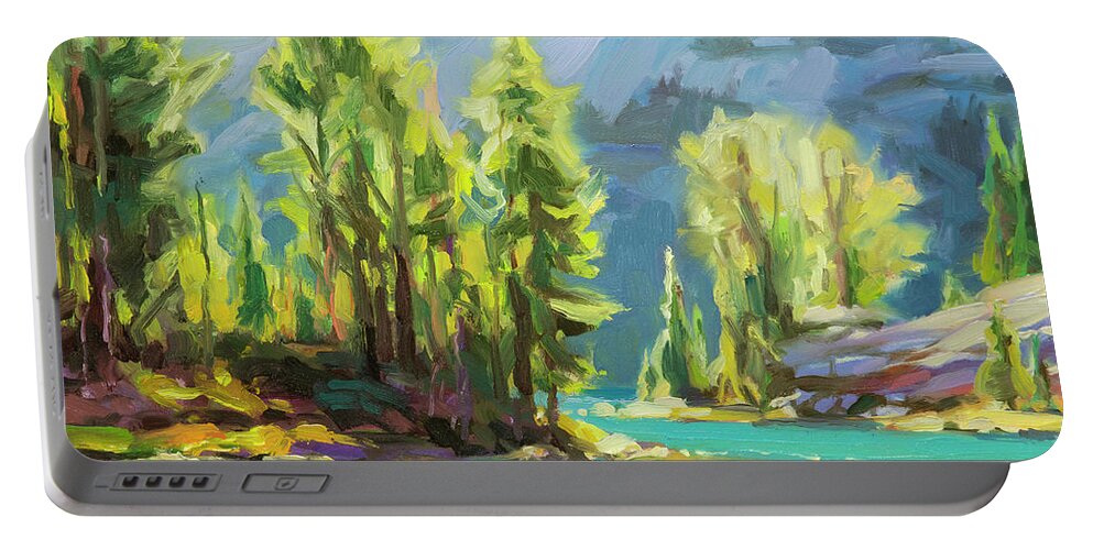 Lake Portable Battery Charger featuring the painting Shades of Turquoise by Steve Henderson