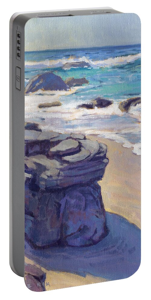 Crystal Portable Battery Charger featuring the painting Shadow at Crystal Cove by Konnie Kim