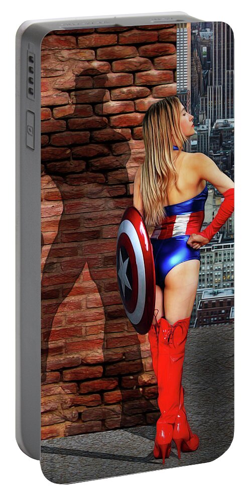 Captain America Portable Battery Charger featuring the photograph Shadow Of The Hero by Jon Volden