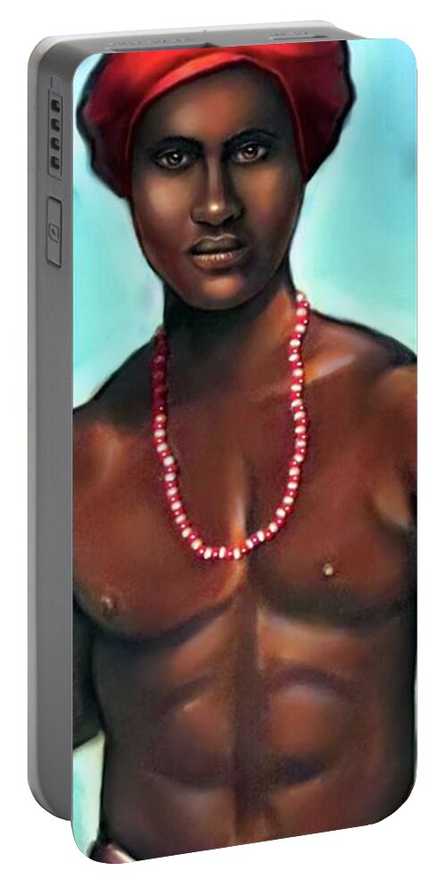 Shango Portable Battery Charger featuring the painting Shango-The Warrior and Protector by Carmen Cordova