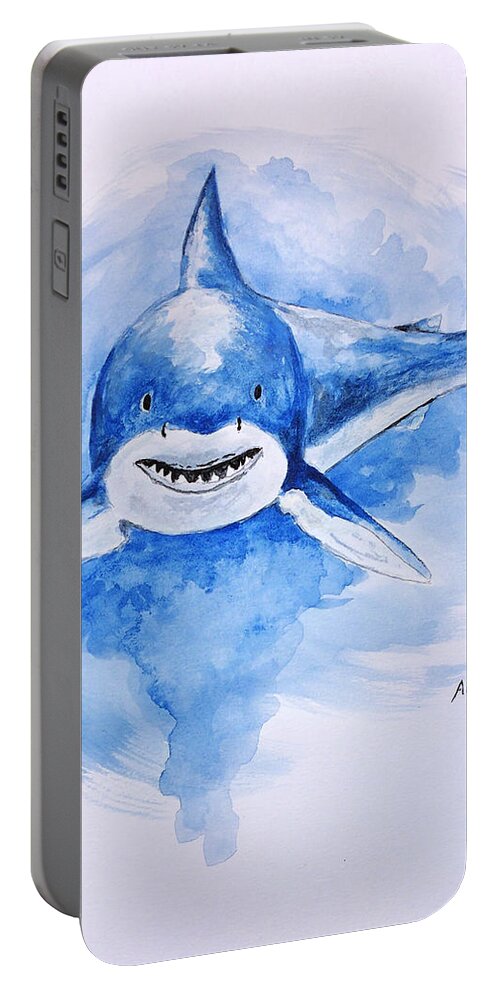 Shark Portable Battery Charger featuring the painting Shark by Edwin Alverio