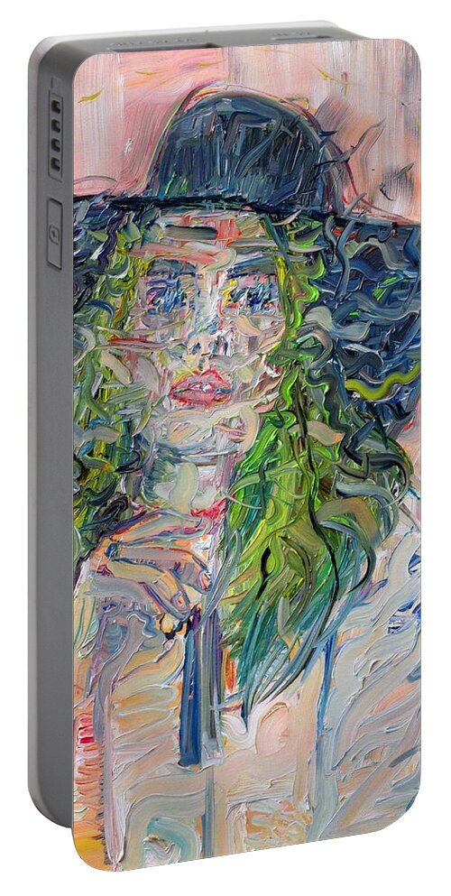 Lady Portable Battery Charger featuring the painting She Brings The Rain by Fabrizio Cassetta